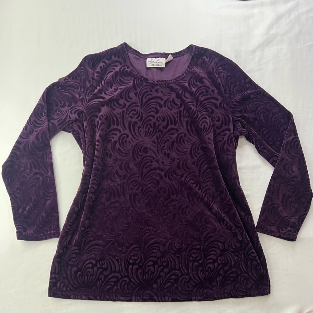Kathie Lee Collection Deep Purple Swirl Long Sleeve Top Size Medium Y2K